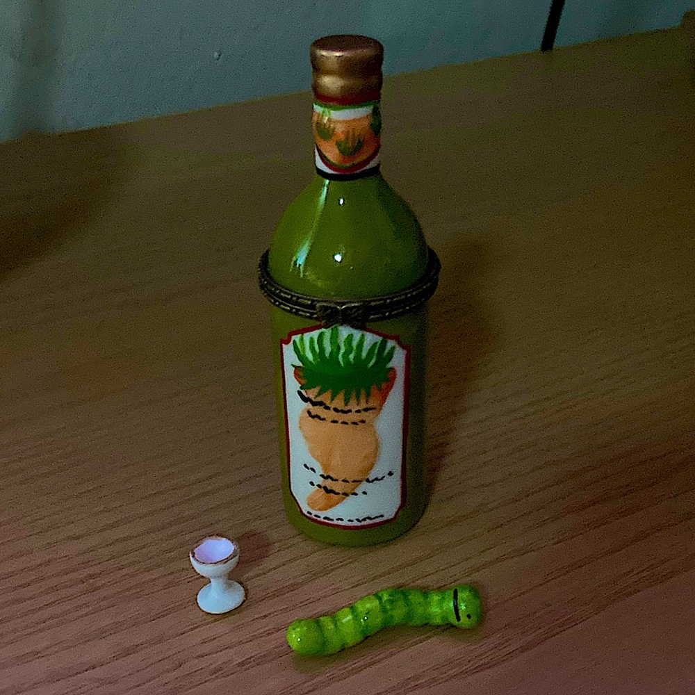 Vintage Tequila Bottle Porcelain Box Trinket Worm Cocktail Decor